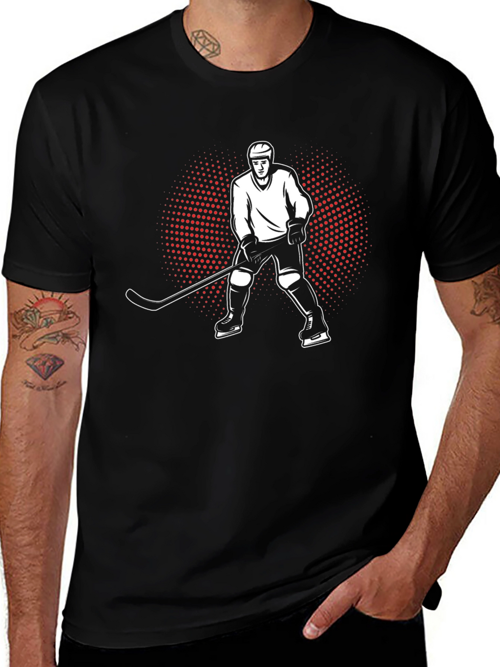 Hockey Player Graphic Tee - Black Cotton T-Shirt