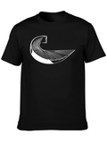Abstract Geometric Wave Graphic Tee - Black Cotton