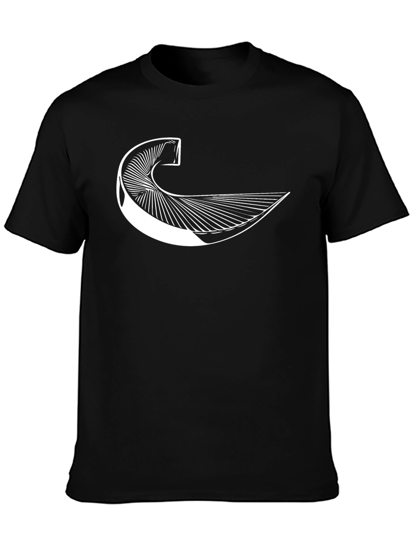 Abstract Geometric Wave Graphic Tee - Black Cotton