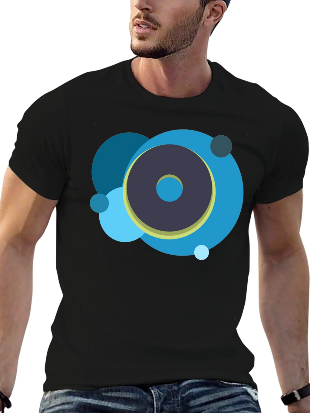 Abstract Circle Graphic Black T-Shirt