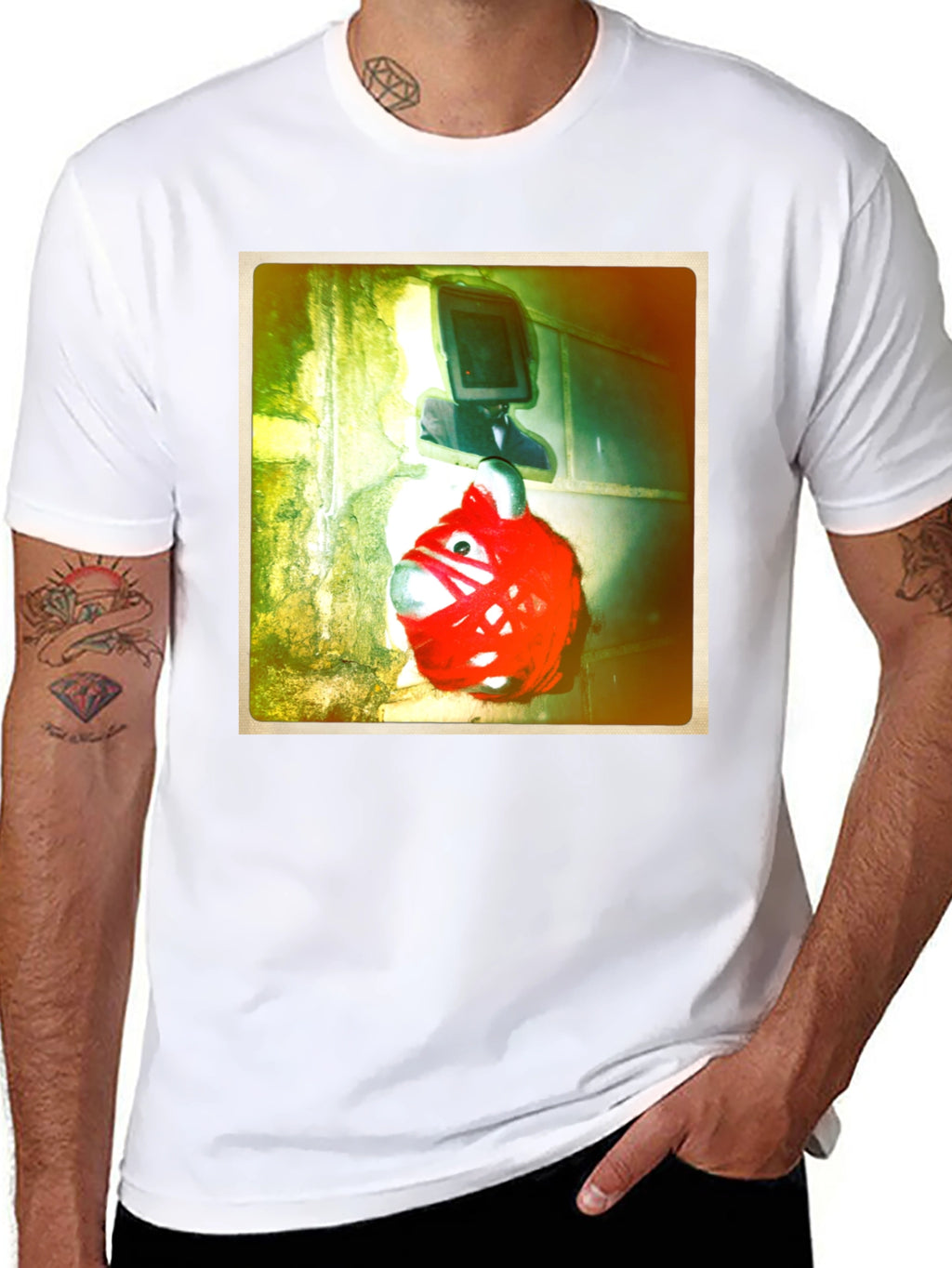 Unique Graphic Tee - Red Creature & TV Head