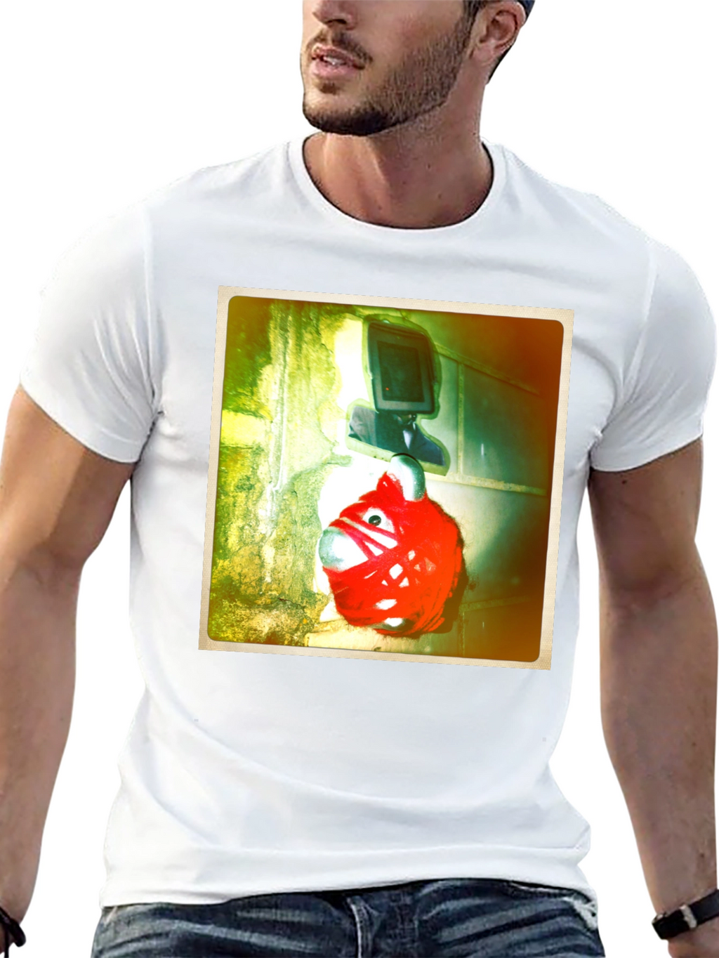 Unique Graphic Tee - Red Creature & TV Head