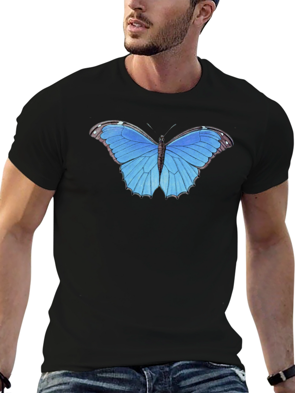 Blue Butterfly Graphic Tee - Unisex Black T-Shirt