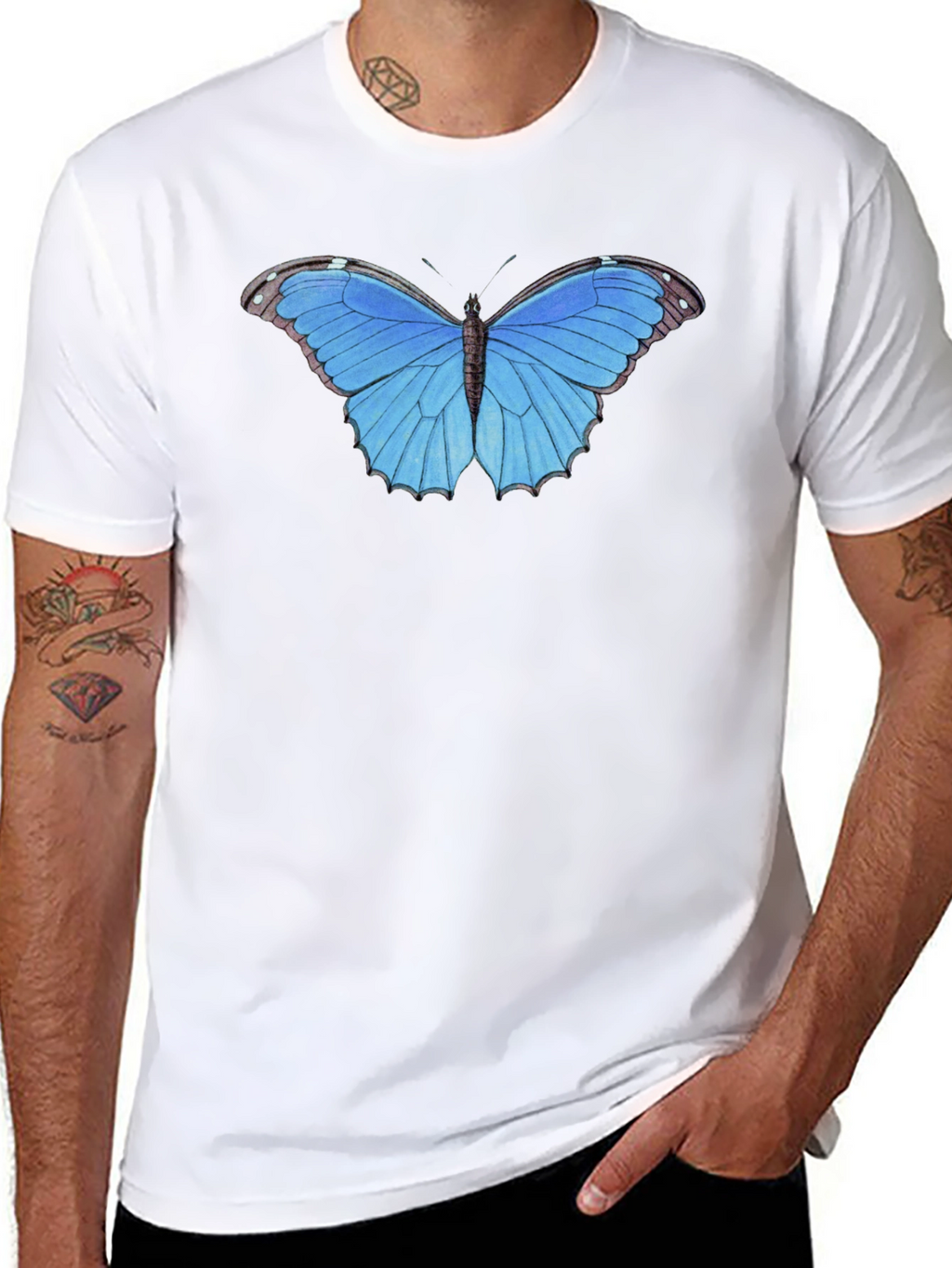 Blue Butterfly Graphic Tee - Unisex Black T-Shirt