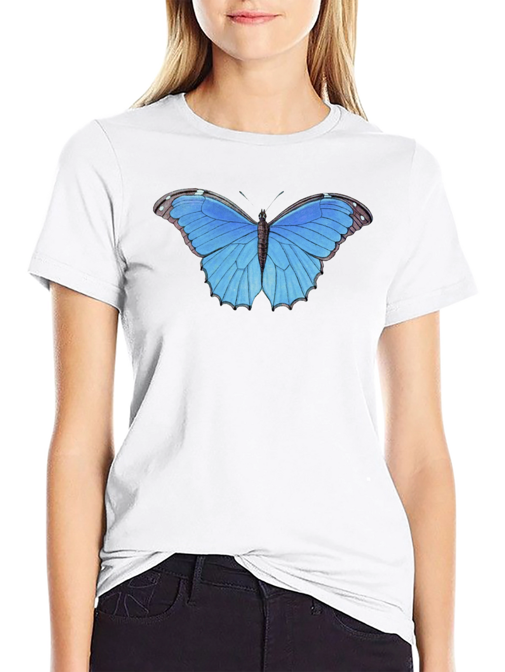 Blue Butterfly Graphic Tee - Unisex Black T-Shirt