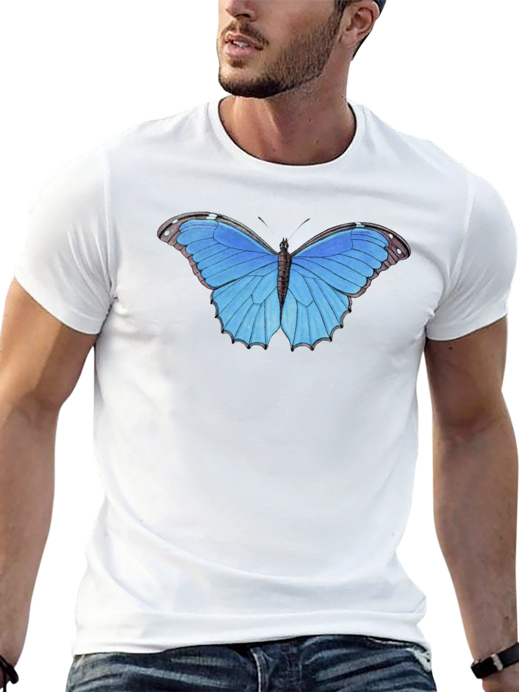 Blue Butterfly Graphic Tee - Unisex Black T-Shirt