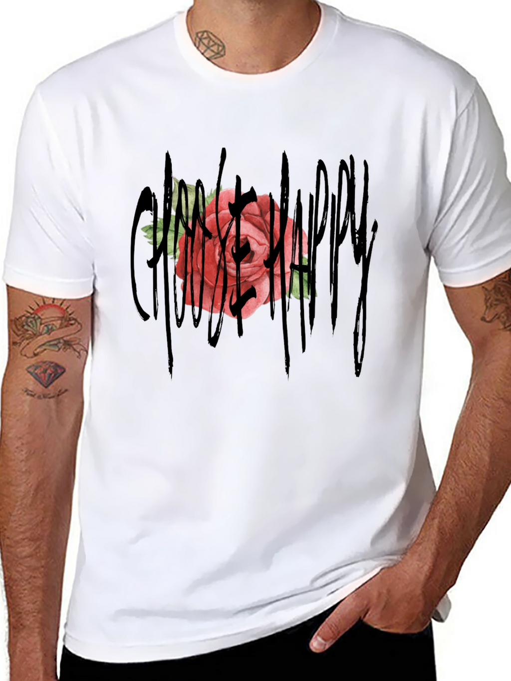 Gothic Rose Happy T-Shirt - Unique Graphic Tee