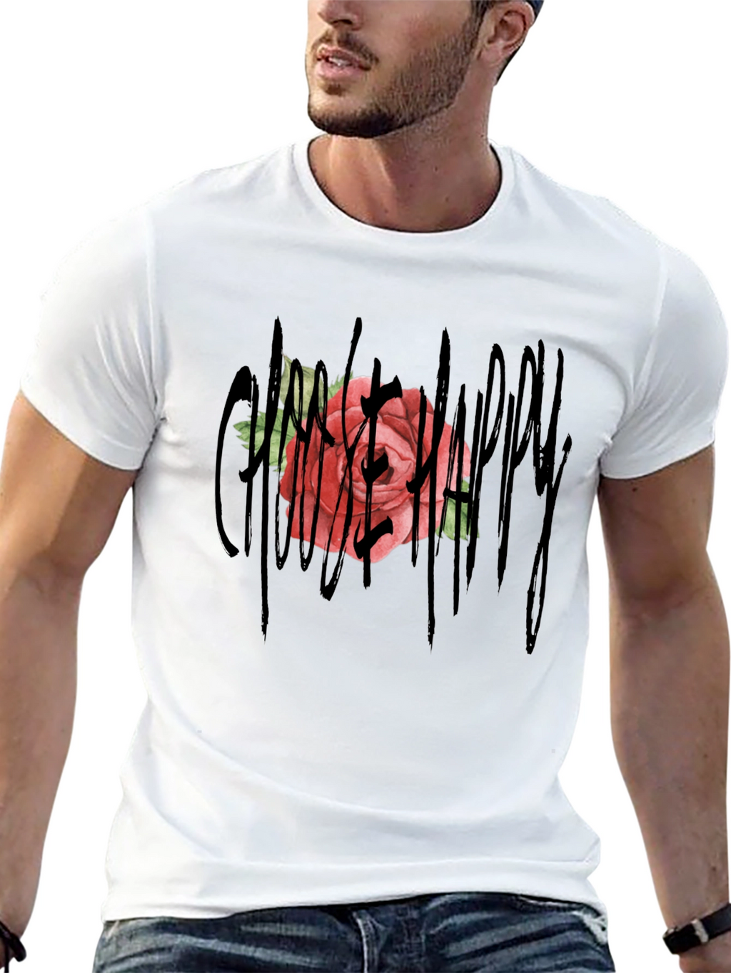Gothic Rose Happy T-Shirt - Unique Graphic Tee