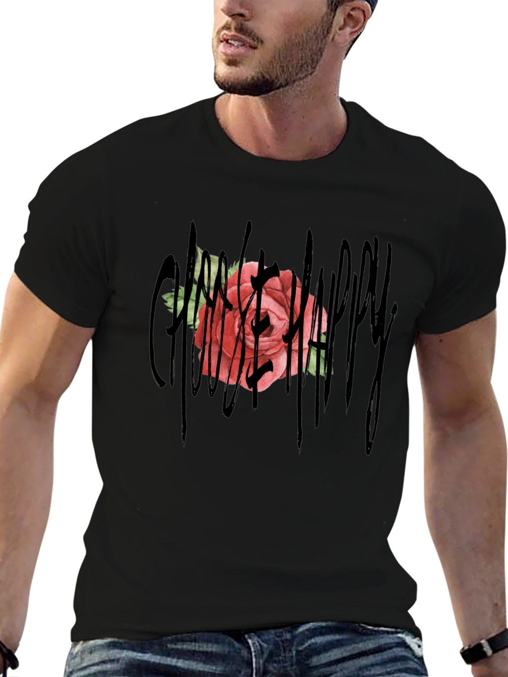 Gothic Rose Happy T-Shirt - Unique Graphic Tee