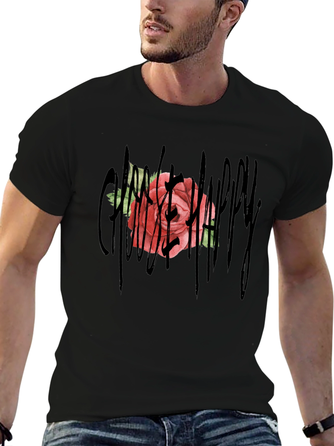 Gothic Rose Happy T-Shirt - Unique Graphic Tee