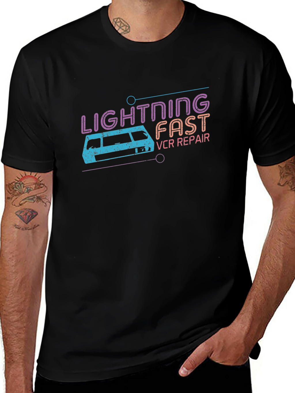 Retro Lightning Fast VCR Repair Graphic Tee
