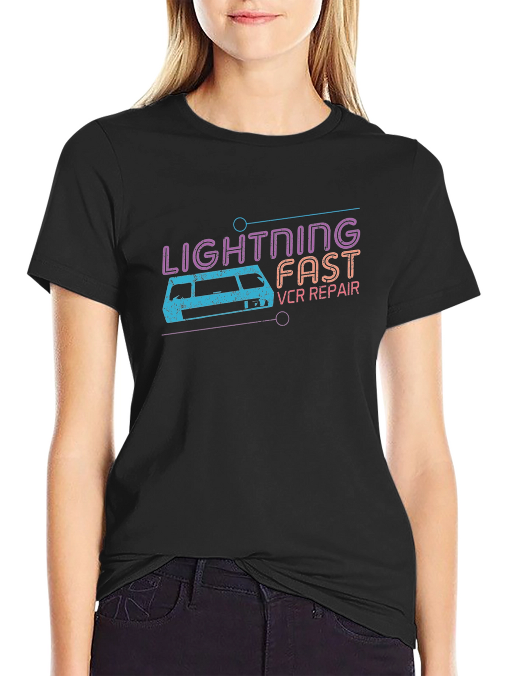 Retro Lightning Fast VCR Repair Graphic Tee