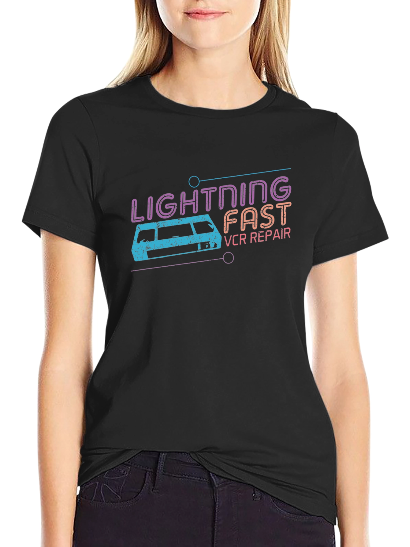 Retro Lightning Fast VCR Repair Graphic Tee