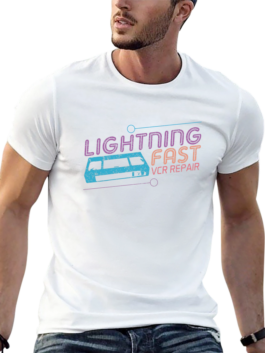 Retro Lightning Fast VCR Repair Graphic Tee