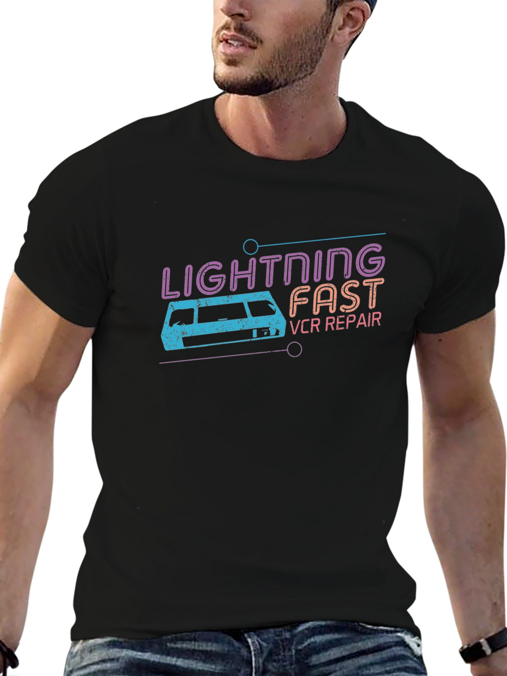 Retro Lightning Fast VCR Repair Graphic Tee