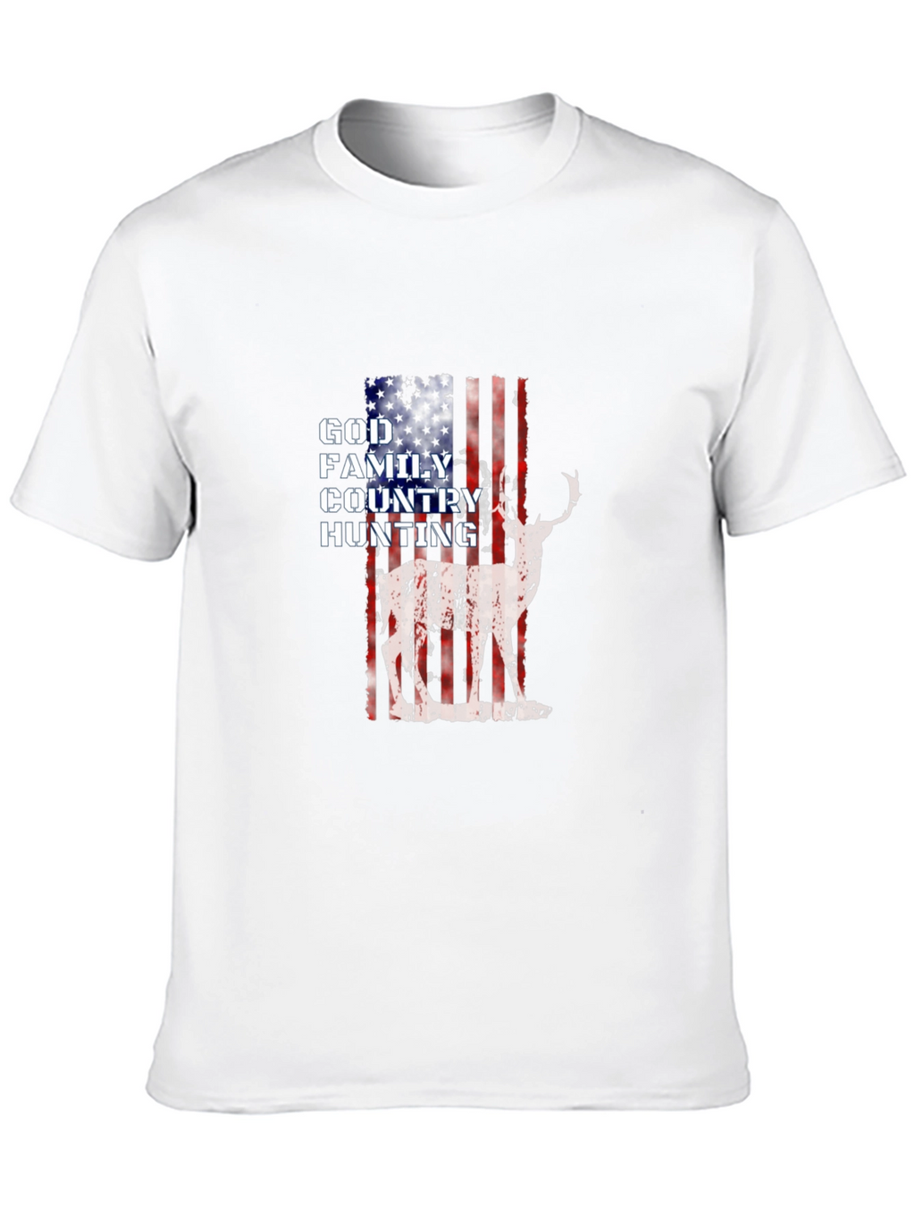 God Family Country Hunting American Flag Deer Graphic T-Shirt