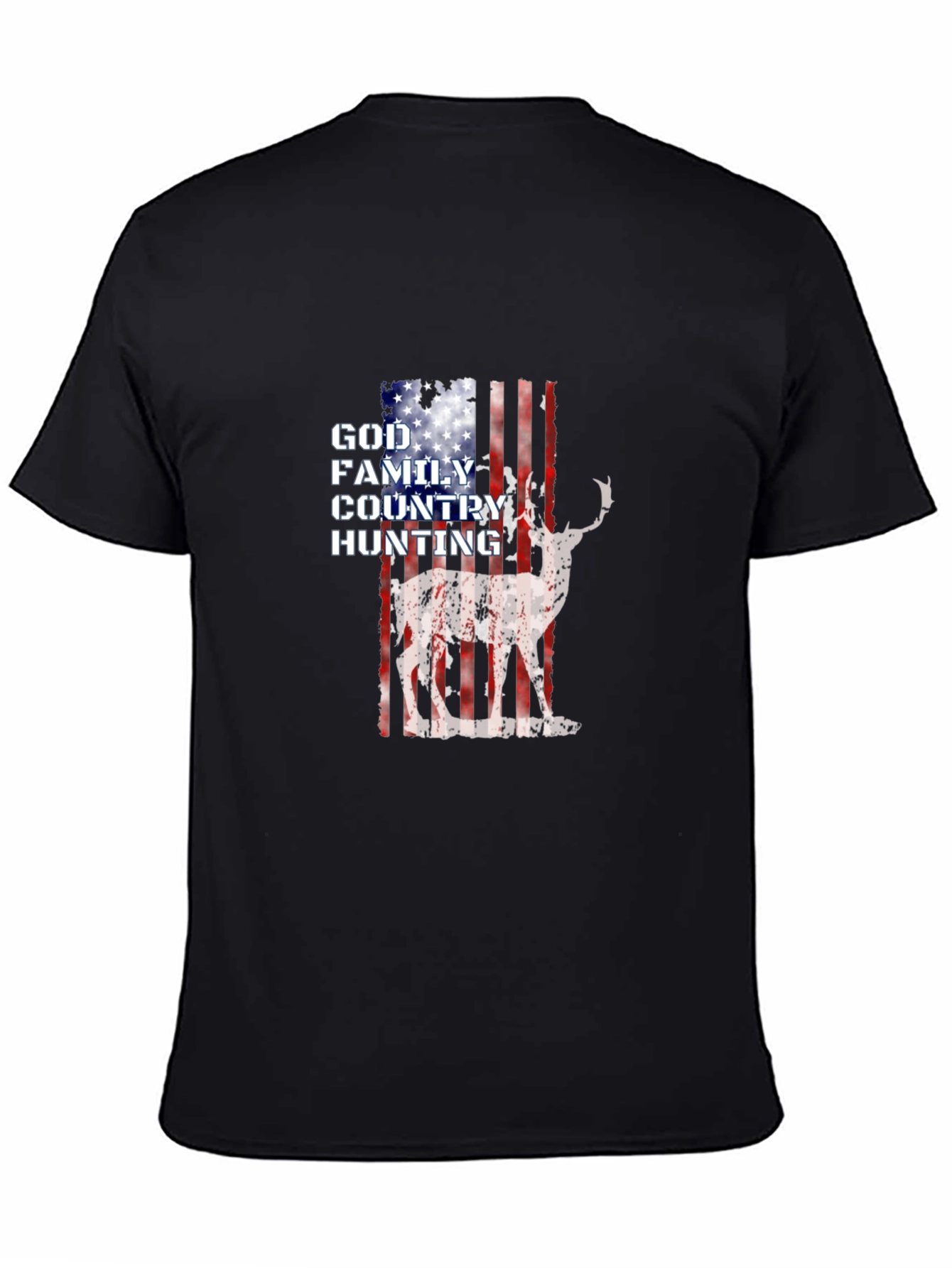 God Family Country Hunting American Flag Deer Graphic T-Shirt