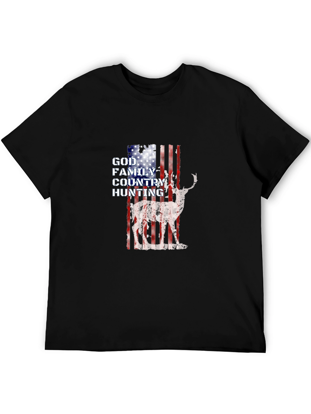 God Family Country Hunting American Flag Deer Graphic T-Shirt