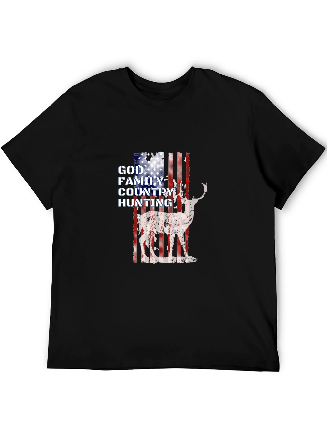 God Family Country Hunting American Flag Deer Graphic T-Shirt