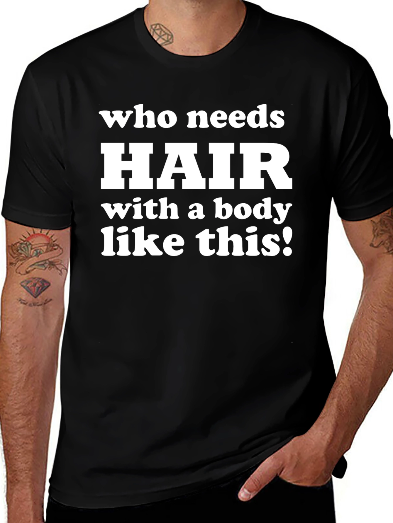 Funny Bald Guy T-Shirt - Who Needs Hair?!