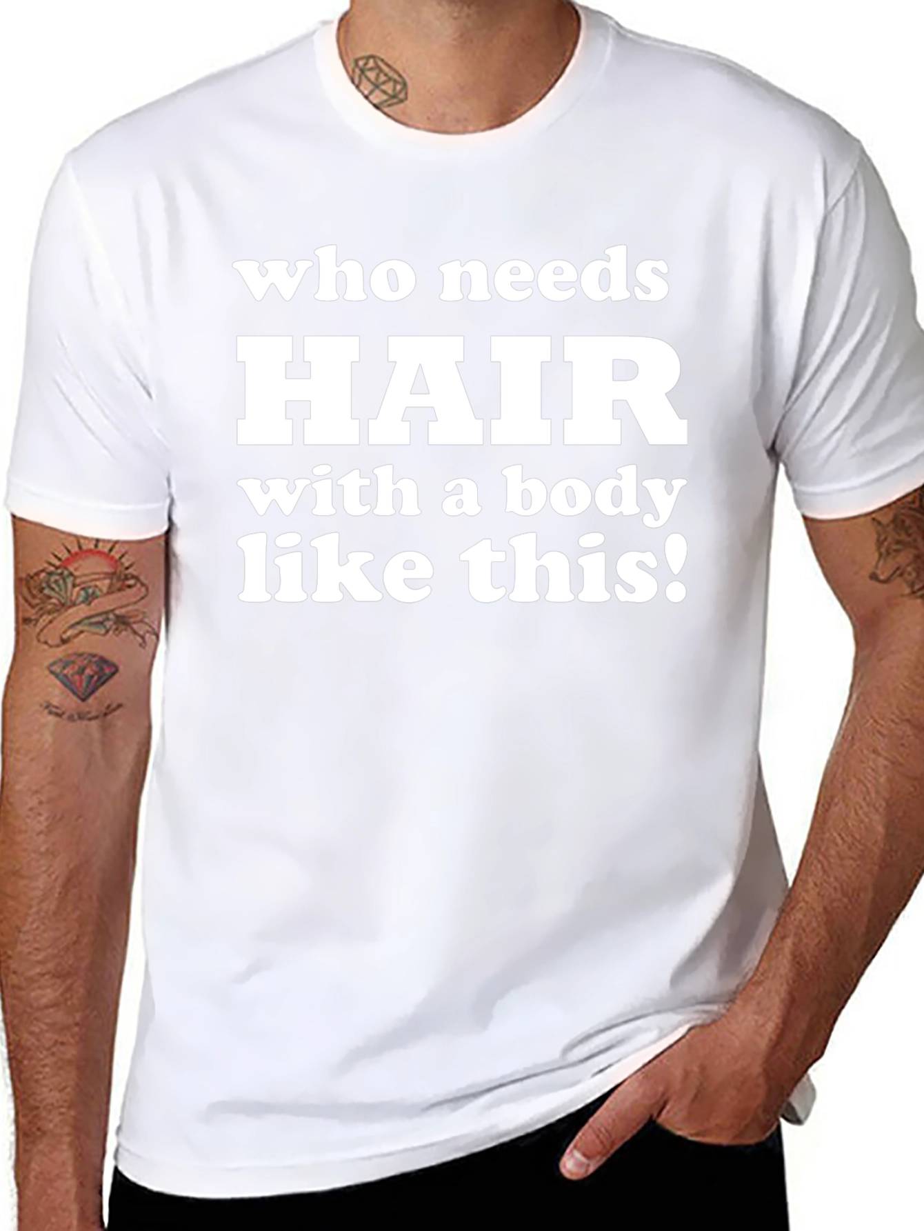 Funny Bald Guy T-Shirt - Who Needs Hair?!