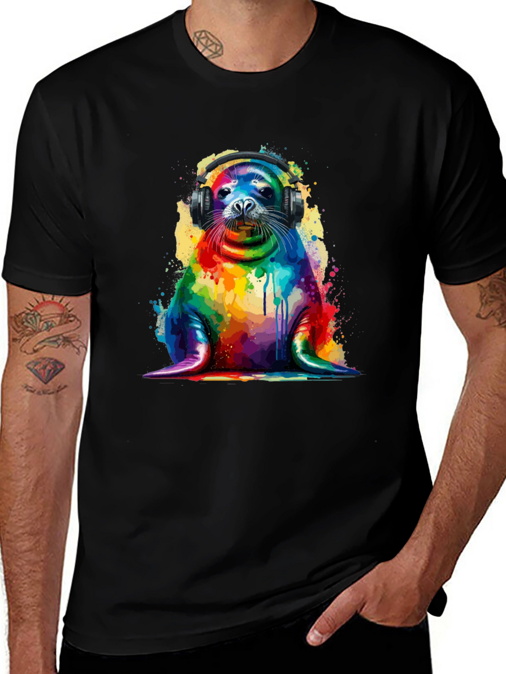 Rainbow Seal Graphic Tee - Vibrant Animal Lover Shirt