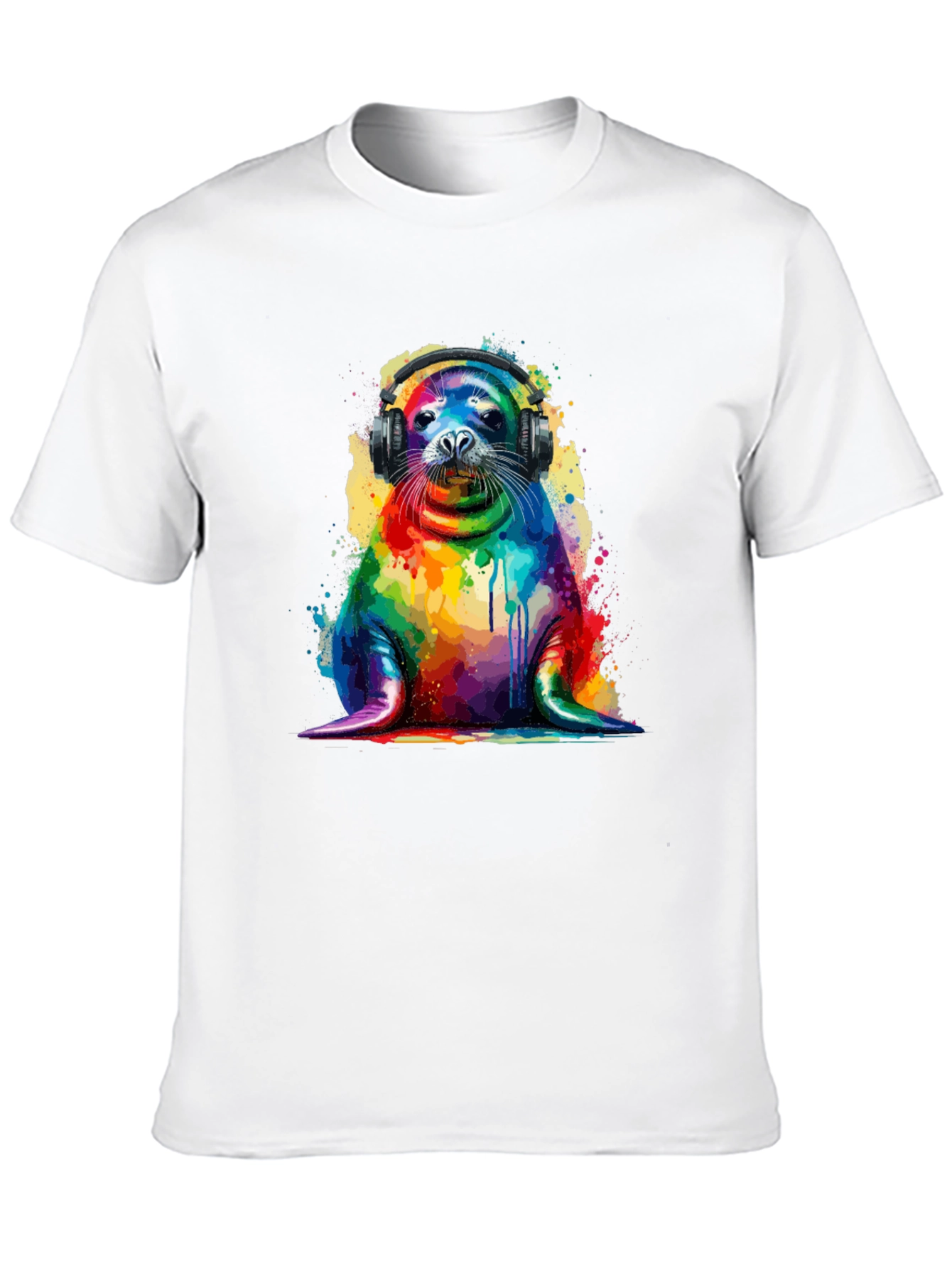 Rainbow Seal Graphic Tee - Vibrant Animal Lover Shirt