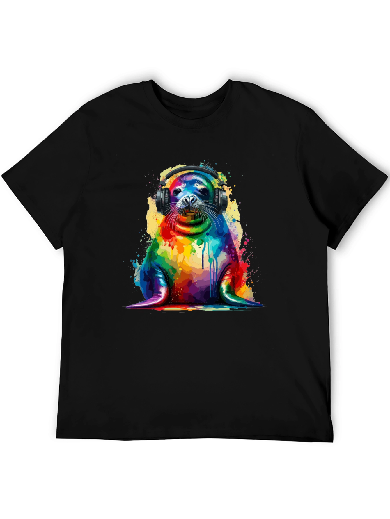 Rainbow Seal Graphic Tee - Vibrant Animal Lover Shirt