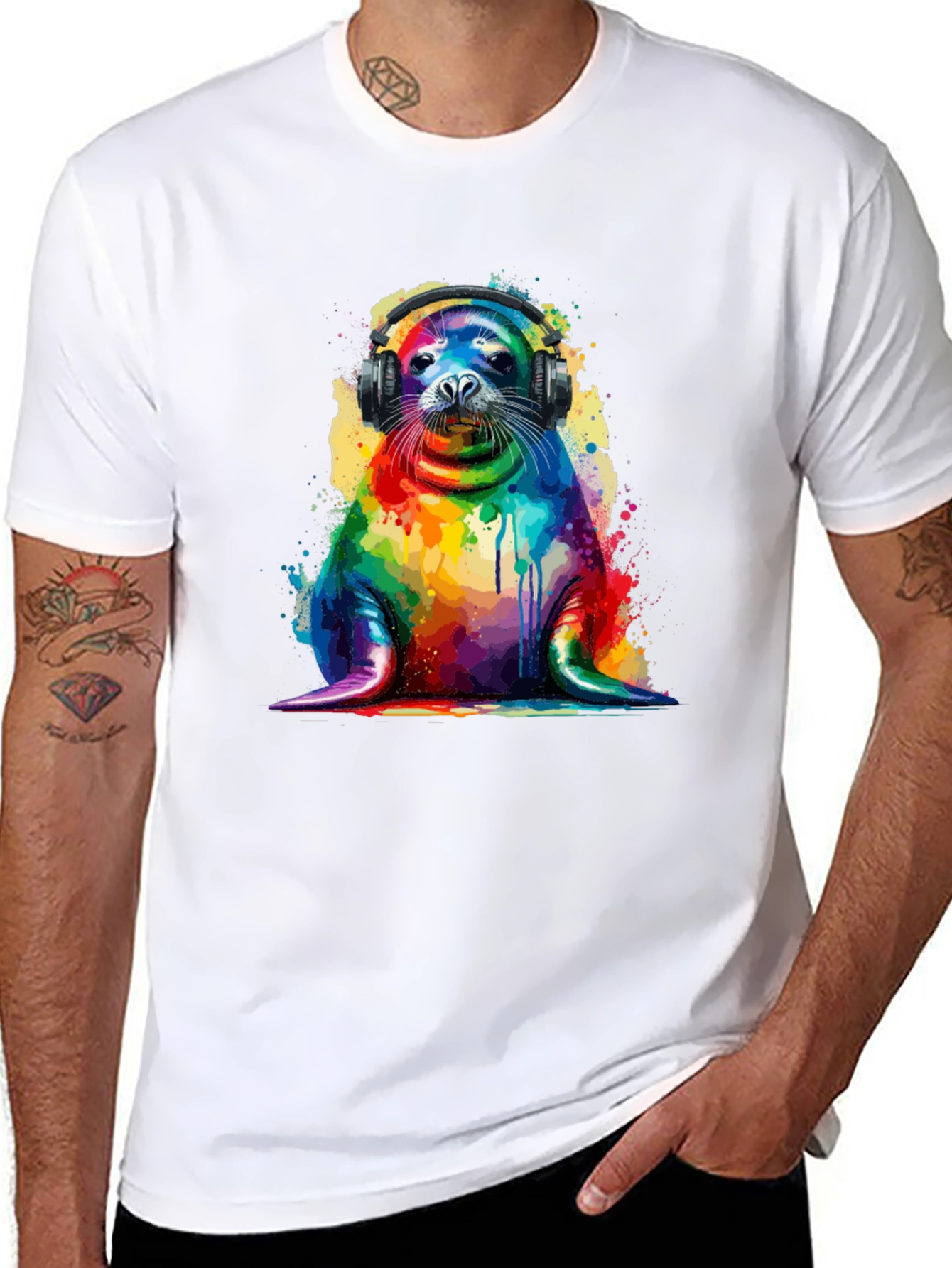 Rainbow Seal Graphic Tee - Vibrant Animal Lover Shirt