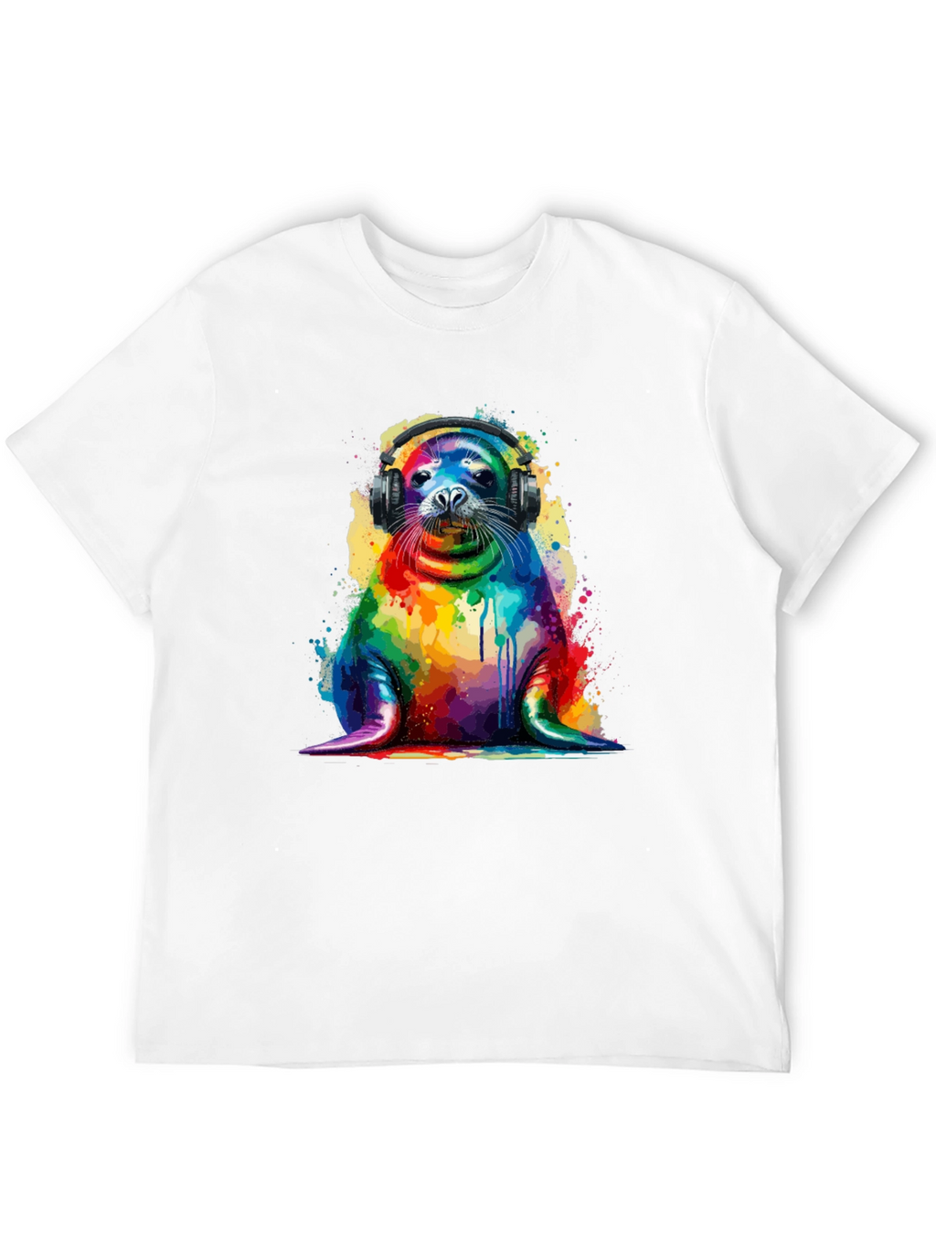 Rainbow Seal Graphic Tee - Vibrant Animal Lover Shirt