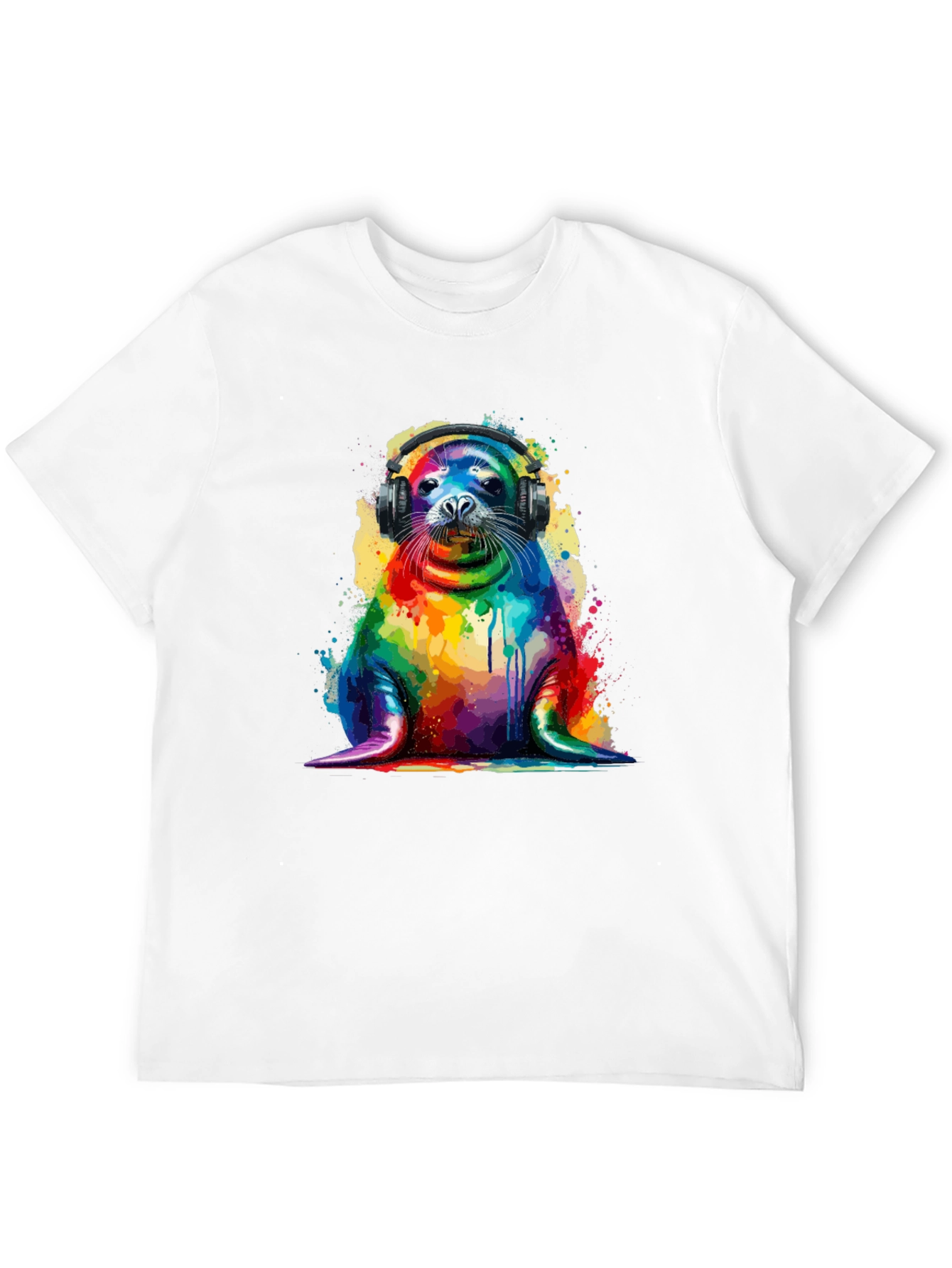 Rainbow Seal Graphic Tee - Vibrant Animal Lover Shirt