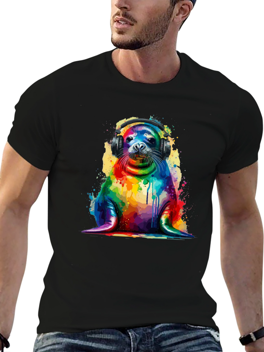 Rainbow Seal Graphic Tee - Vibrant Animal Lover Shirt
