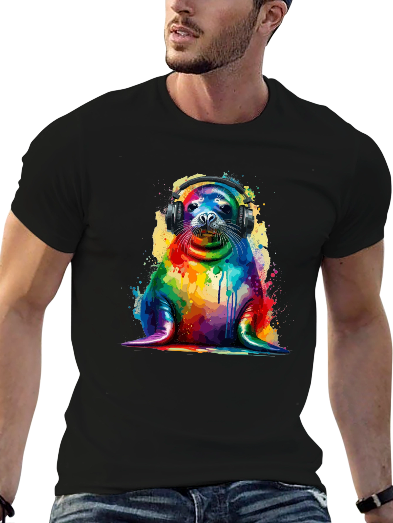 Rainbow Seal Graphic Tee - Vibrant Animal Lover Shirt