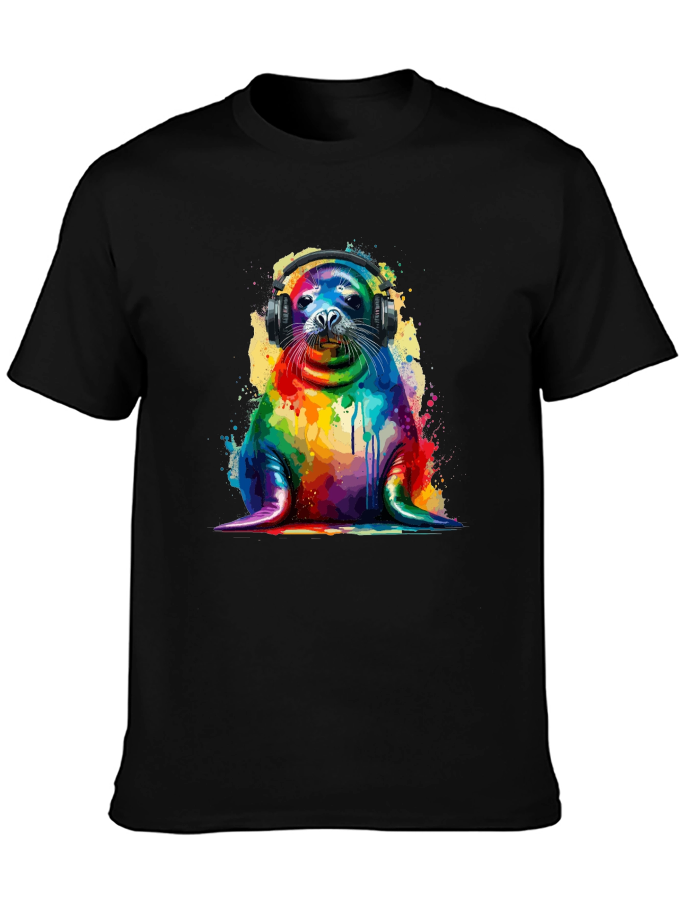 Rainbow Seal Graphic Tee - Vibrant Animal Lover Shirt