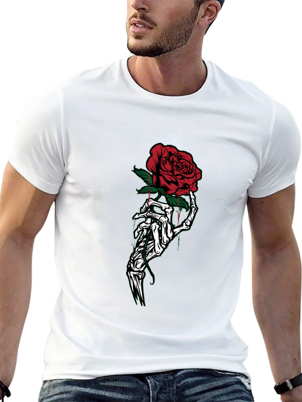Rose Skeleton Hand Graphic Tee - Black
