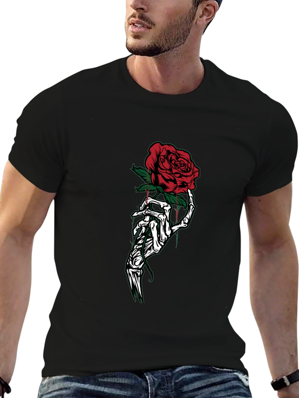 Rose Skeleton Hand Graphic Tee - Black