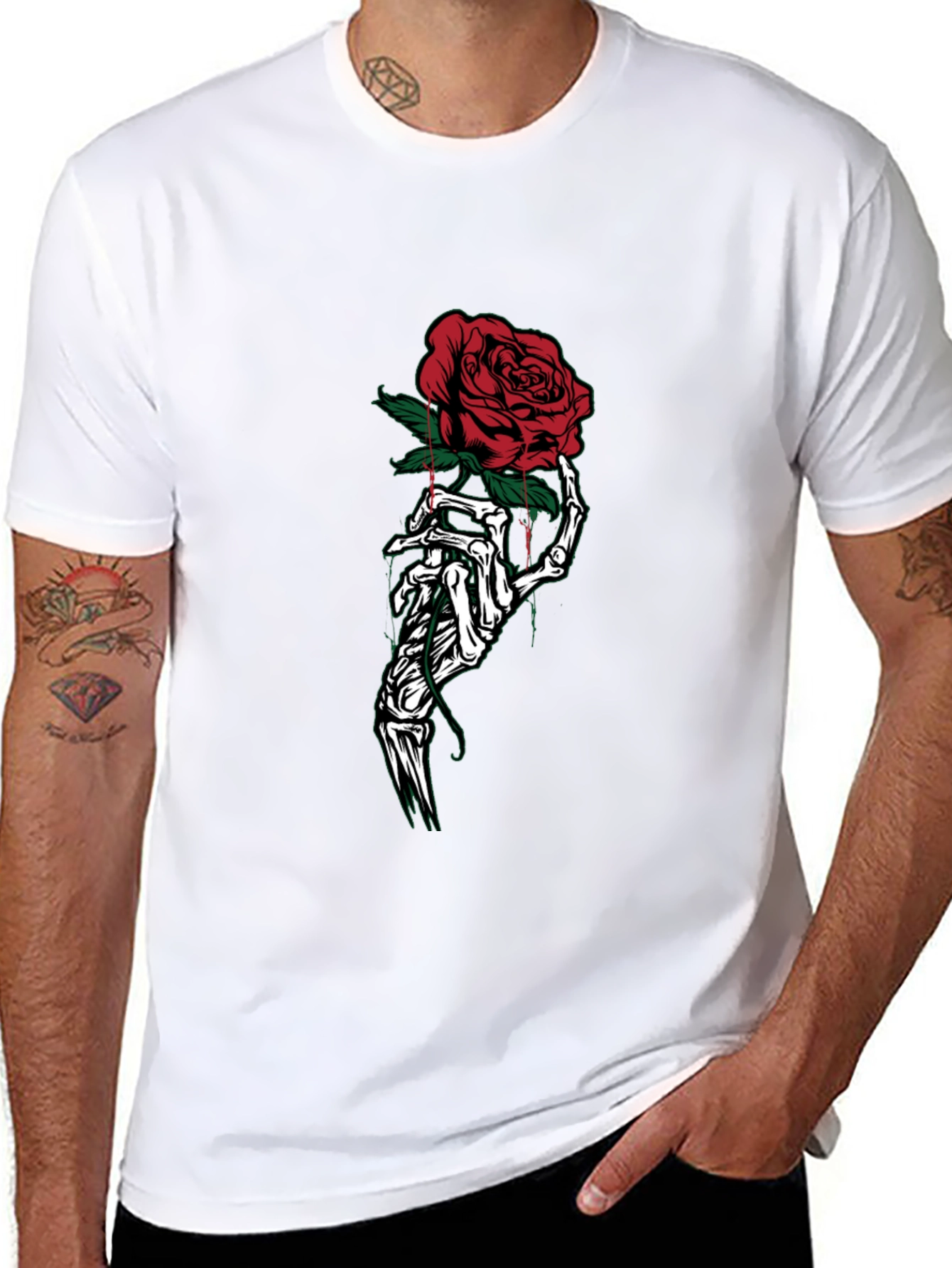 Rose Skeleton Hand Graphic Tee - Black