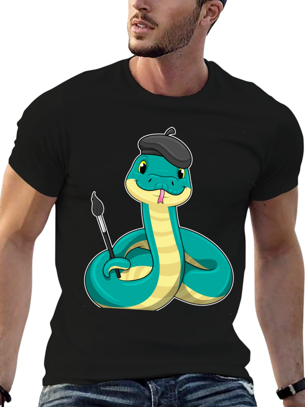 Artist Snake T-Shirt - Funny Cartoon Reptile Tee