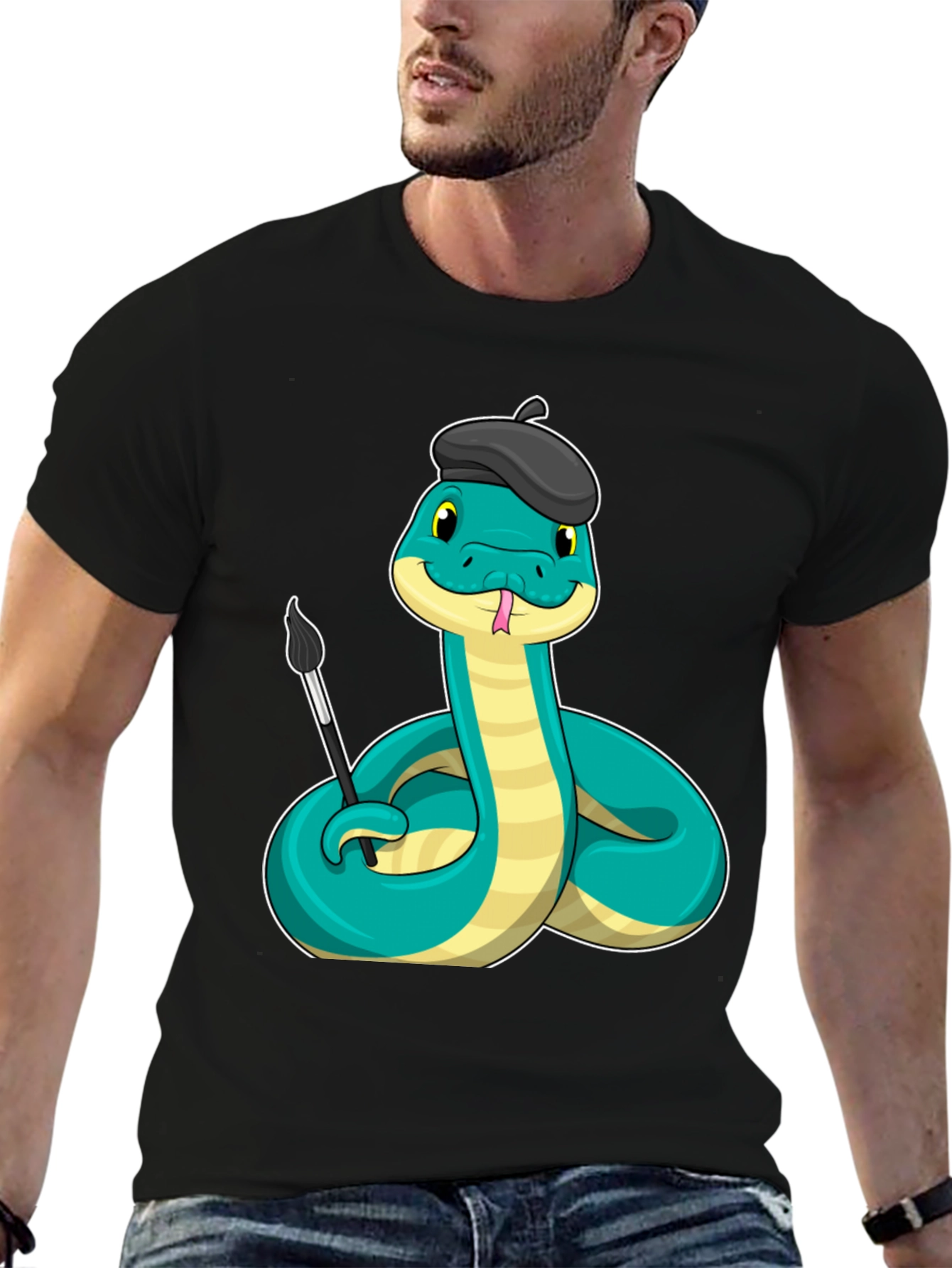 Artist Snake T-Shirt - Funny Cartoon Reptile Tee