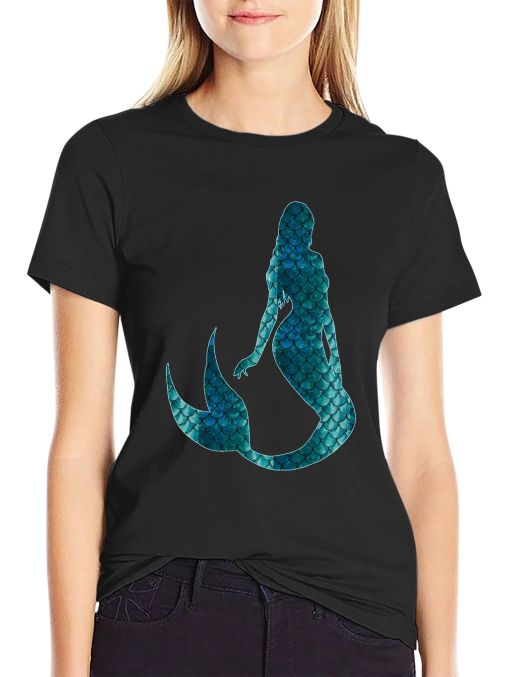 Mystic Mermaid Scale Graphic Black T-Shirt