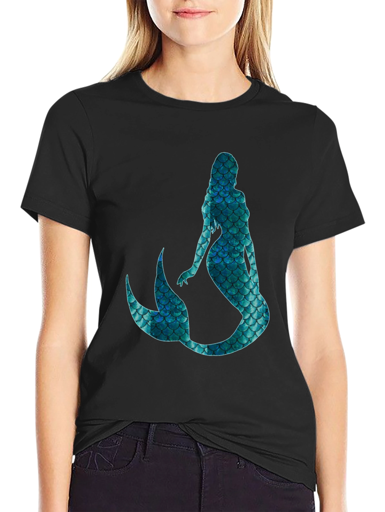 Mystic Mermaid Scale Graphic Black T-Shirt