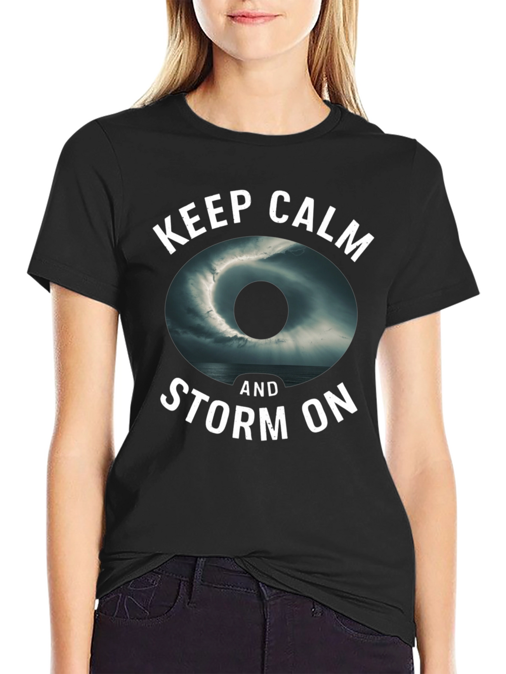 Keep Calm and Storm On Black Graphic Tee