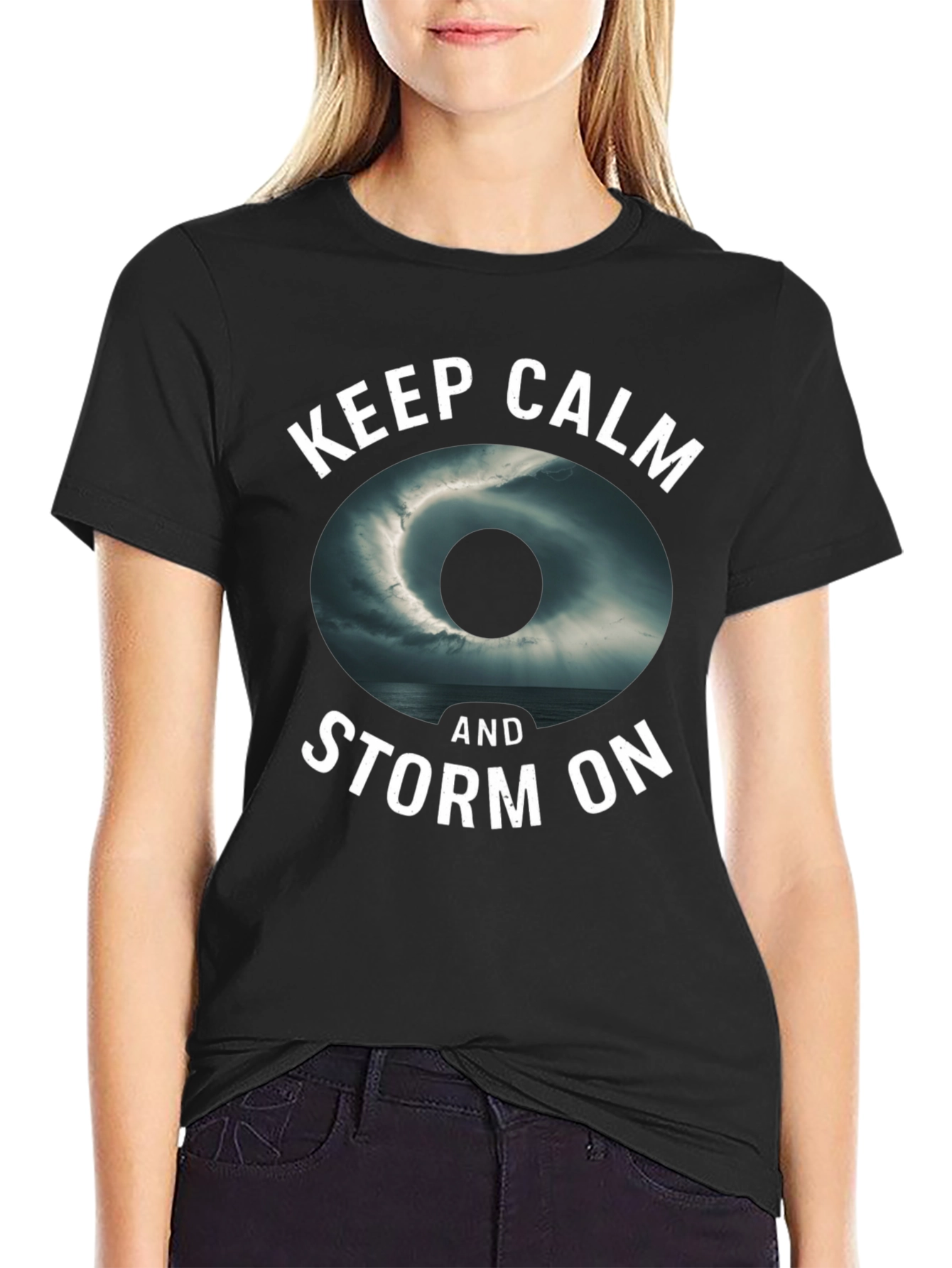 Keep Calm and Storm On Black Graphic Tee