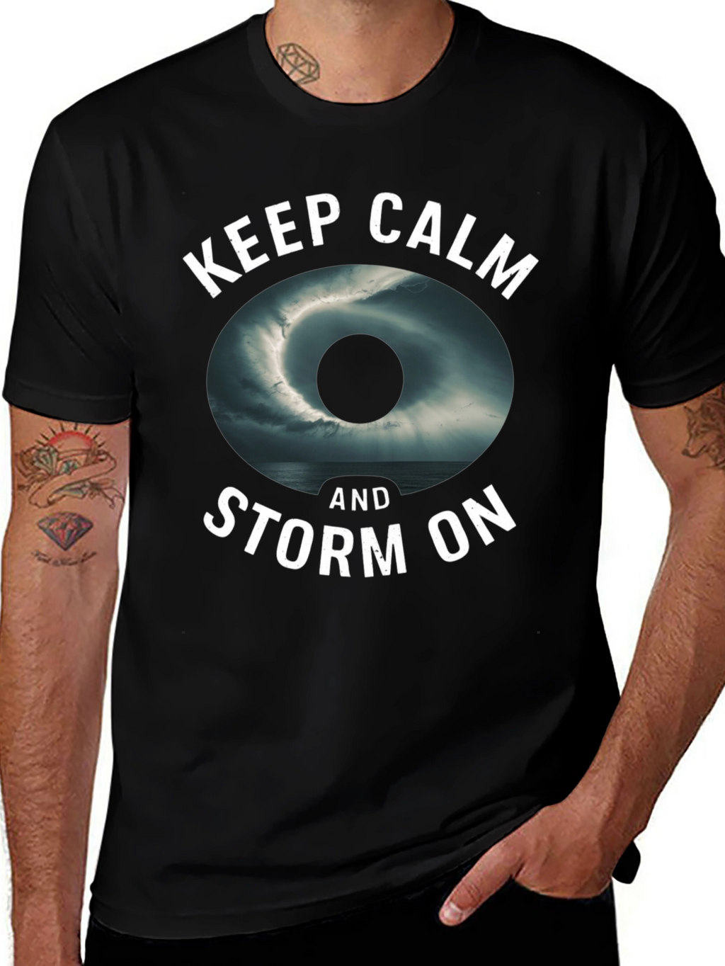 Keep Calm and Storm On Black Graphic Tee