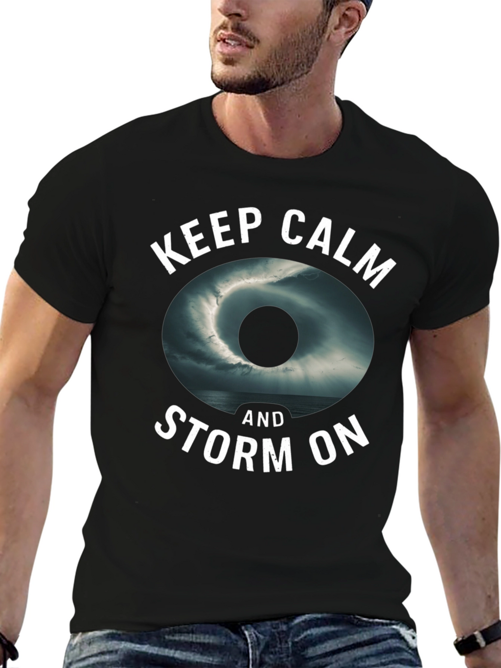Keep Calm and Storm On Black Graphic Tee