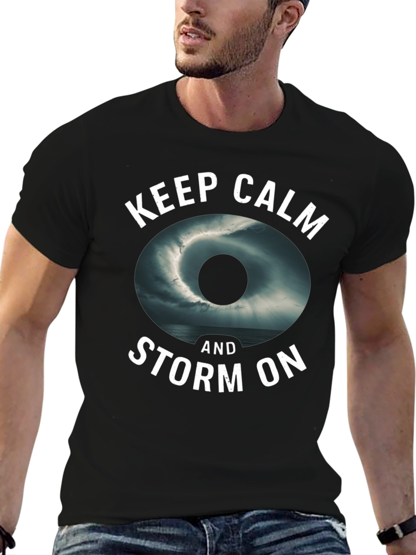 Keep Calm and Storm On Black Graphic Tee