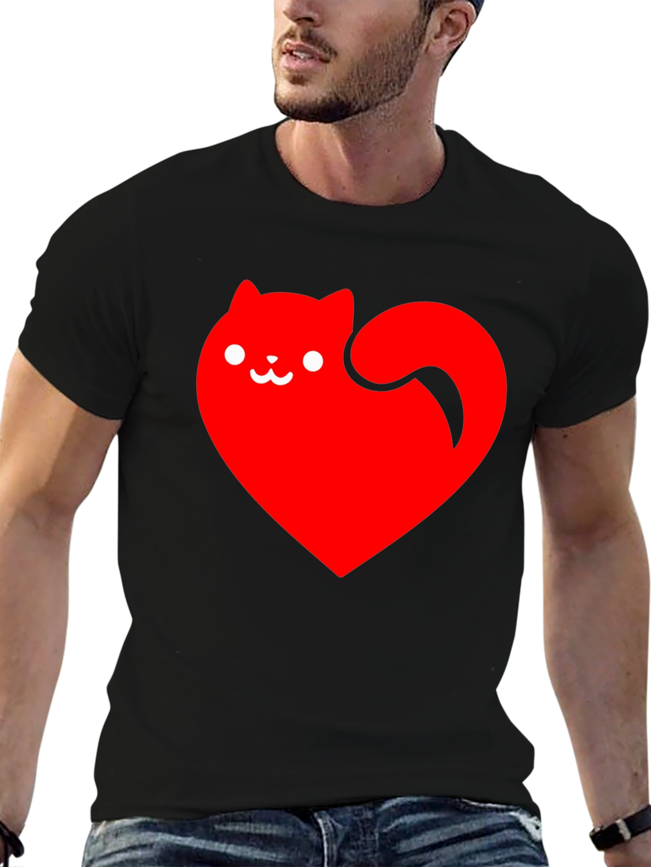 Heart Cat Black T-Shirt