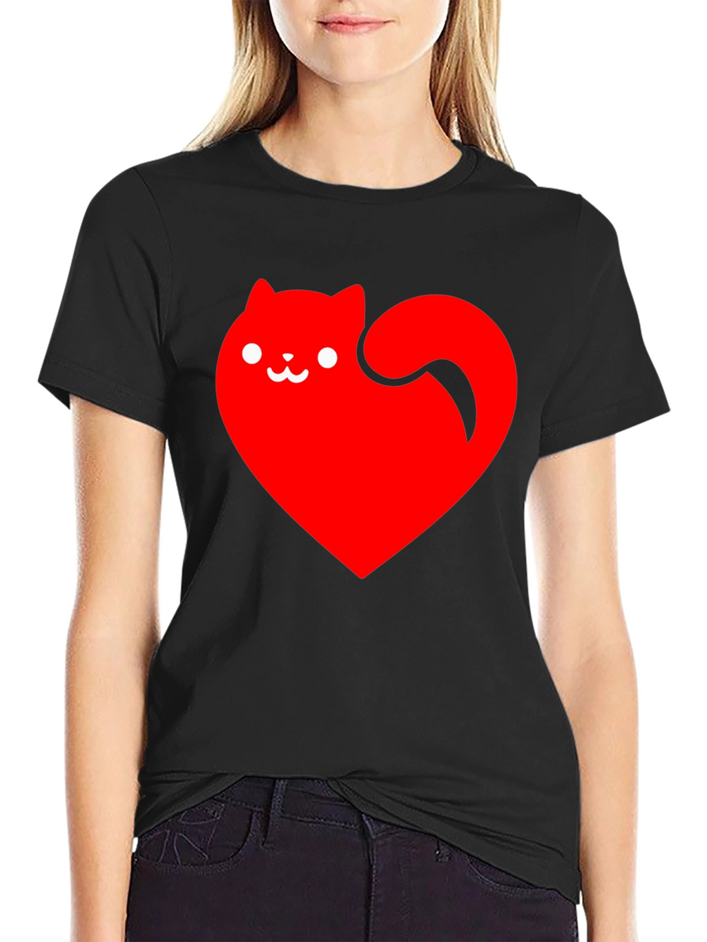 Heart Cat Black T-Shirt