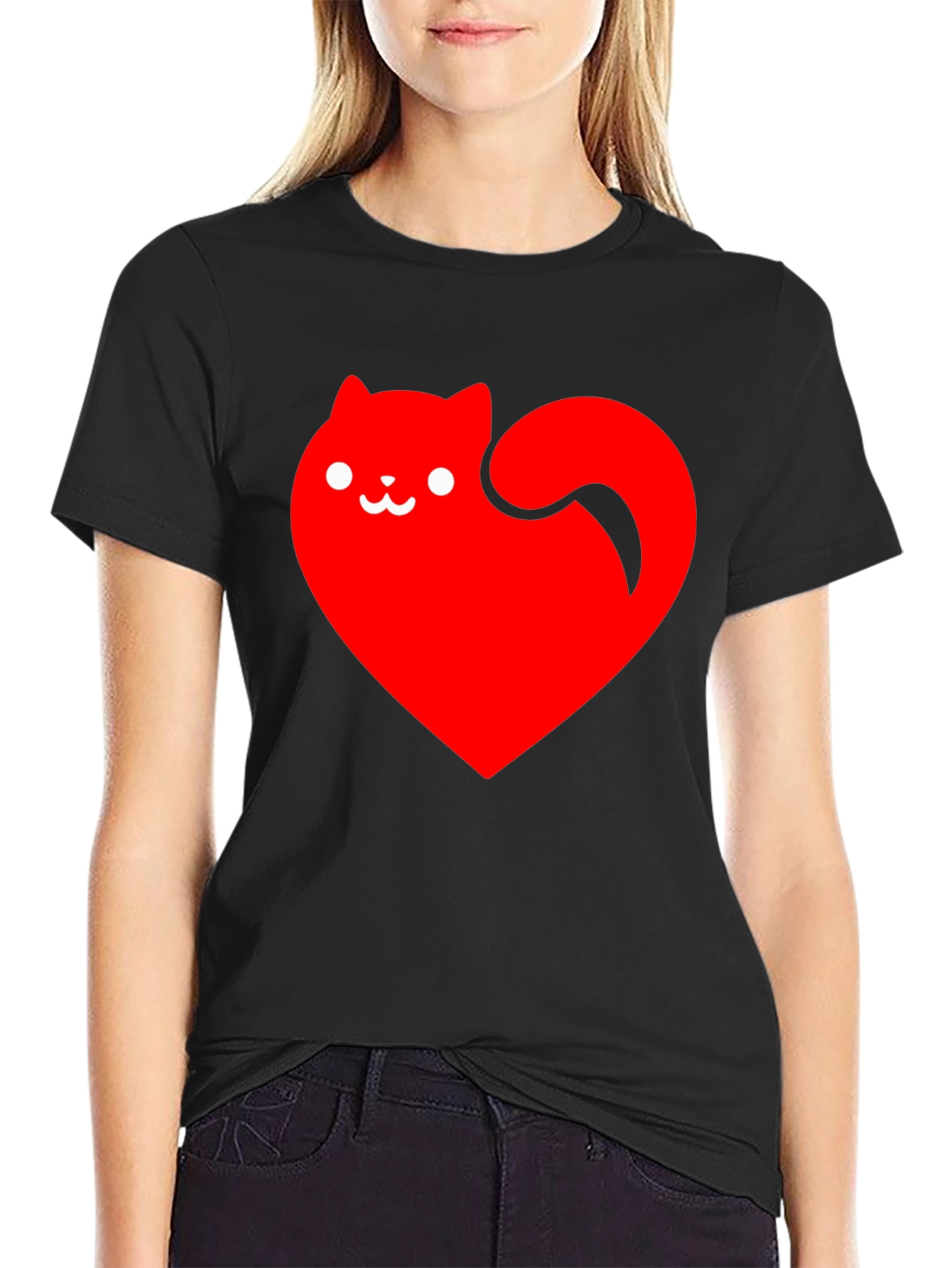 Heart Cat Black T-Shirt