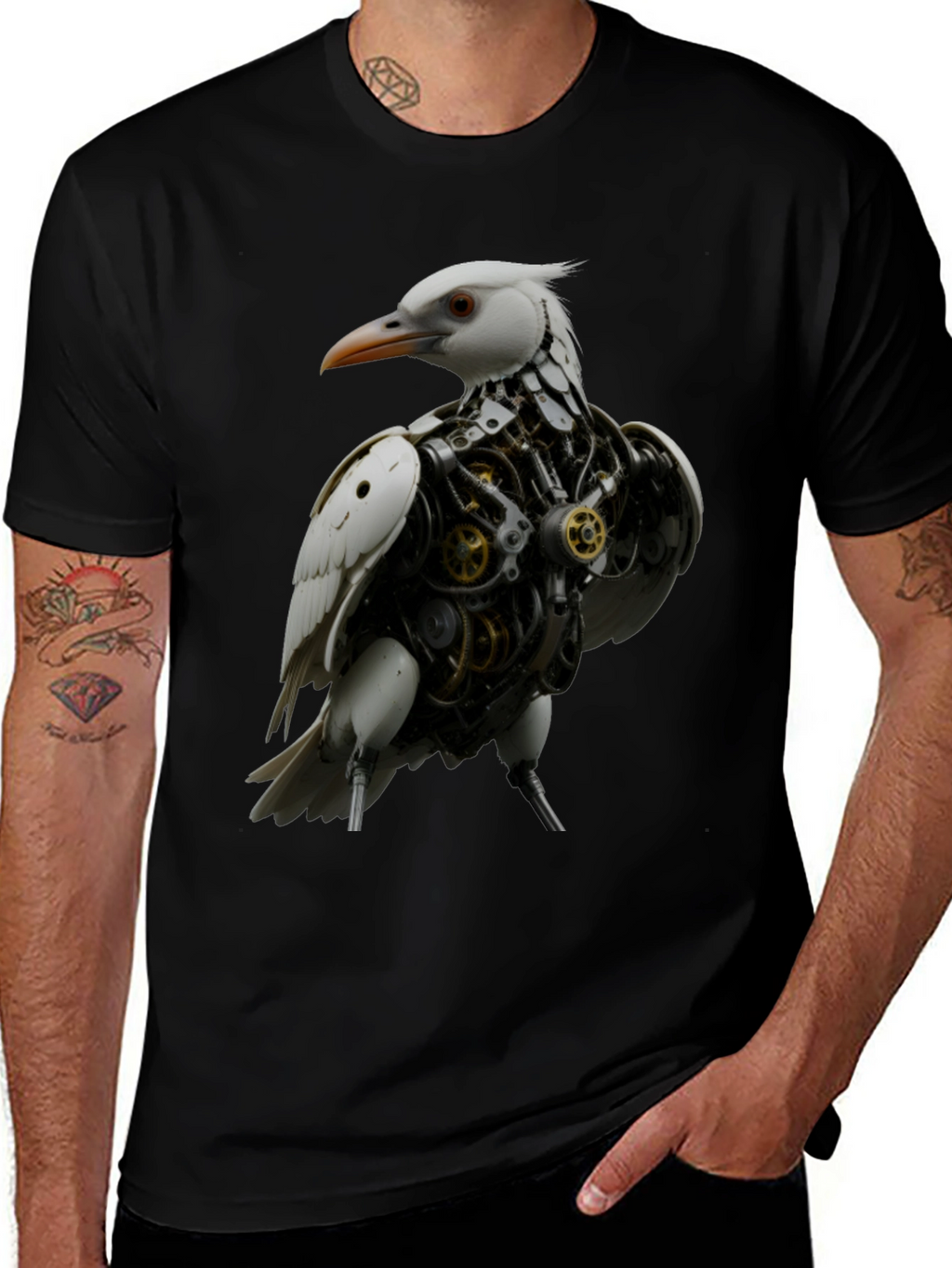 Steampunk Bird Graphic Tee - Unique Design